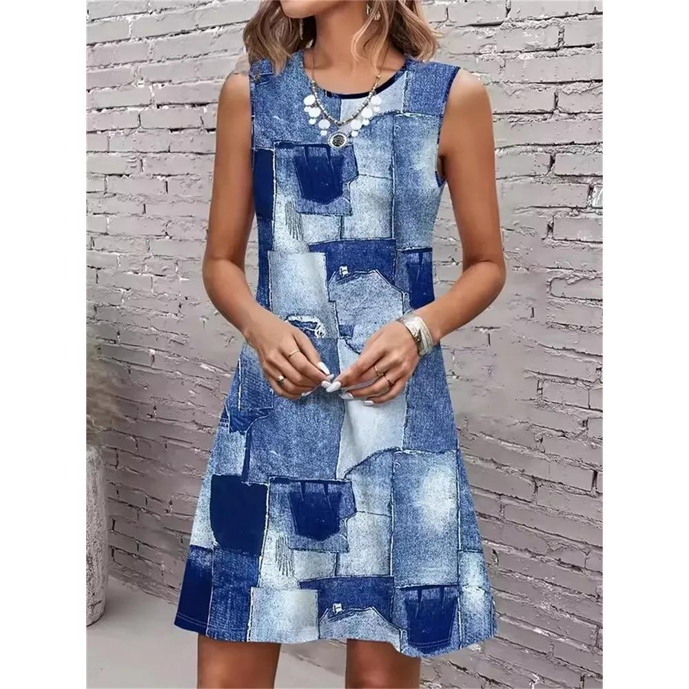 Striped Print Dresses Summer Elegant Fashion Loose Sleeveless Dress Casual Comfortable Soft Breathable Women Mini Dress