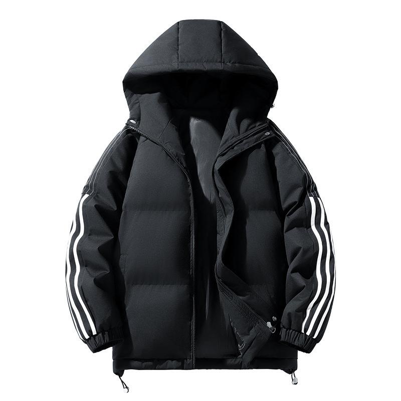 Winter Hooded Down Cotton Clothes Men's Coat Brand Loose Three Bars Cotton Clothes Thickened Warm Bread Clothes Men's Clothing