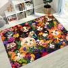 Süßer schwarzer Kater Blumenmuster Teppich Weicher rutschfester Wohnzimmerteppich Boho Blumenkatzenmuster Bodenmatte für Schlafzimmer Flur