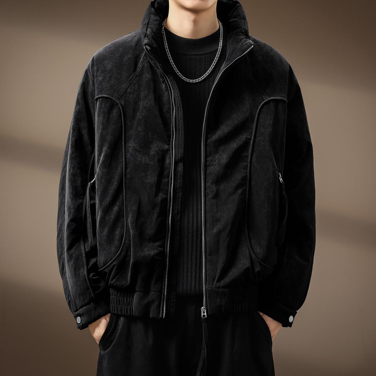 

Men s Winter Luxe French Velvet 90% Duck Down Jacket, Stand Collar 3XL (suitable for 95-110 kg) чорний