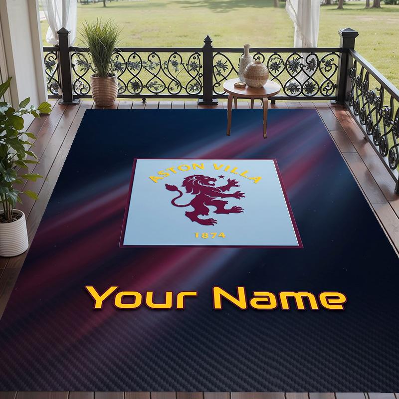Custom Text Printed Rug Aston Villa Non Slip Floor Carpet For Home Room Decor