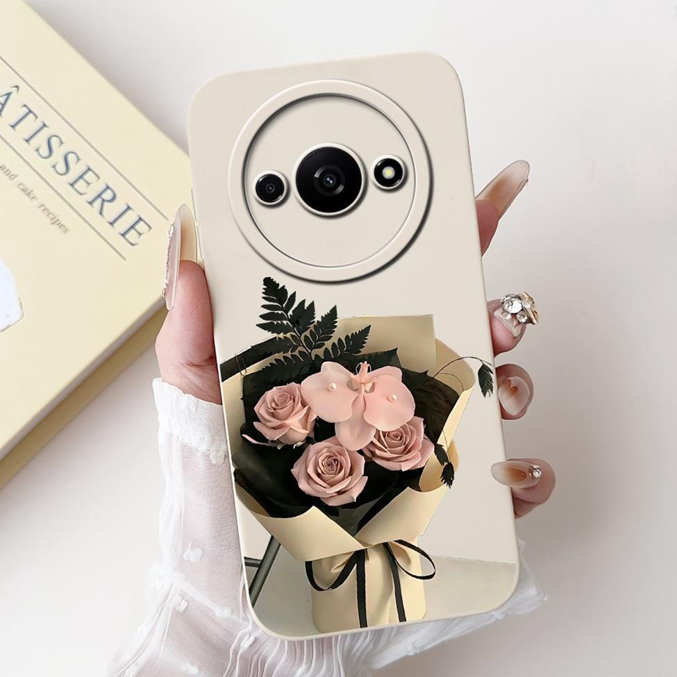 For Redmi A3 4G Phone Case For Xiaomi Poco C61 Cover Silicone Luxury Fashion Flowers Kawaii Cute Cat Painted Shockproof Bumper