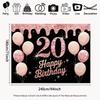 2D Flat Printed Rose Gold 20th Birthday Backdrop Black Balloon Party Decor