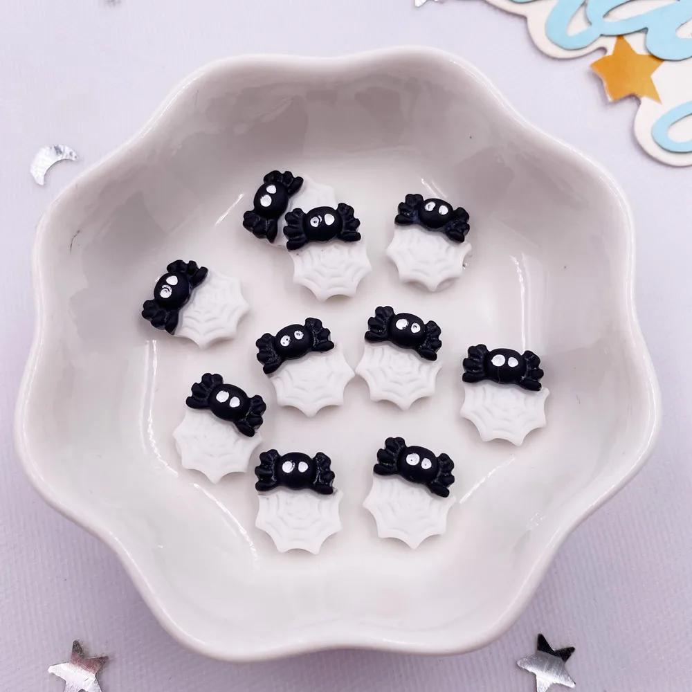30pcs Resin Mini Colorful Painted Cartoon Ghosts Bat Pumpkin Spider Bat Candle Figurines Flat Back Nail Art DIY Scrapbook M437 H