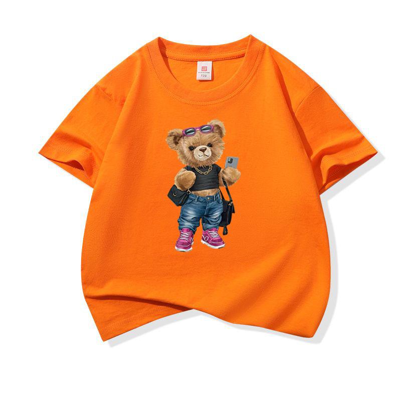 Trendy Girl Bear With Sunglasses Graphic Tee Kids 100 Cotton Crew Neck Casual T Shirt Short Sleeve Muticolor Top For Girls Boys