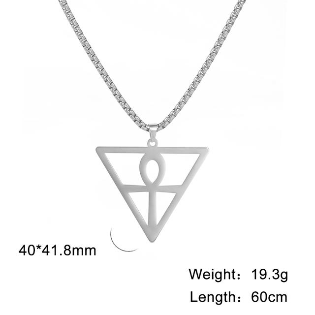 Egyptian Cross Pendant Inside Inverted Triangle Men Necklace Stainless Steel Box Chain Choker For Women Trend Jewelry Gift
