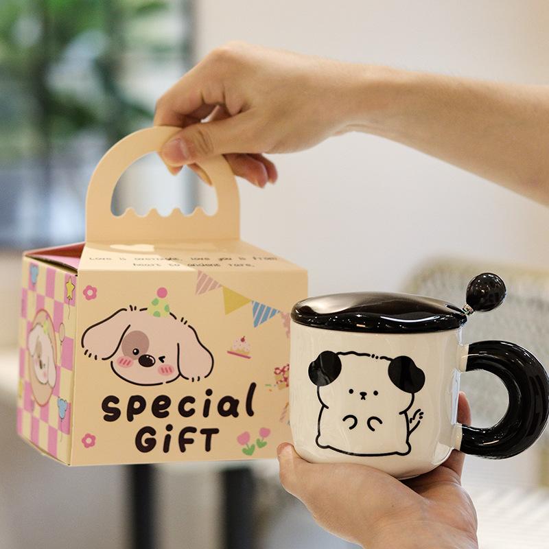 Niedlicher kleiner Tierbecher mit Deckel Löffel Keramiktasse für Mädchen Souvenir Wasserbecher Gedenk Geburtstagsgeschenk