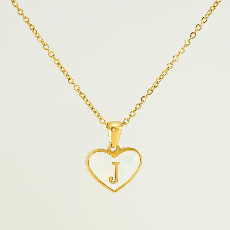 Personalized Heart Letter Necklace: Stainless Steel & Natural Shell Clavicle Chain