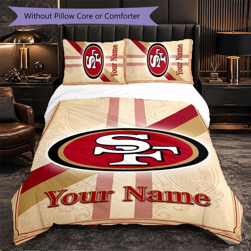 San Francisco 49ers Customized Name Text Bedding Set, 1 Duvet Cover & 2 Pillowcases Personalized Bedroom Gift