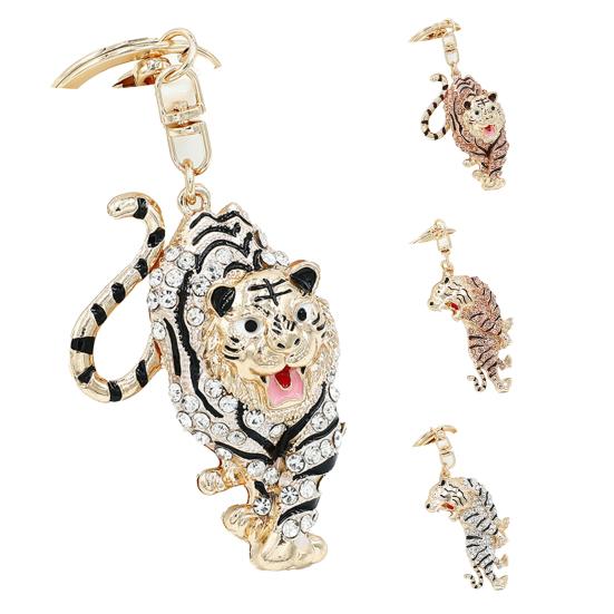 Portable Key Ring Fine Workmanship Alloy Tiger Rhinestone Keyring Keychain for Friends