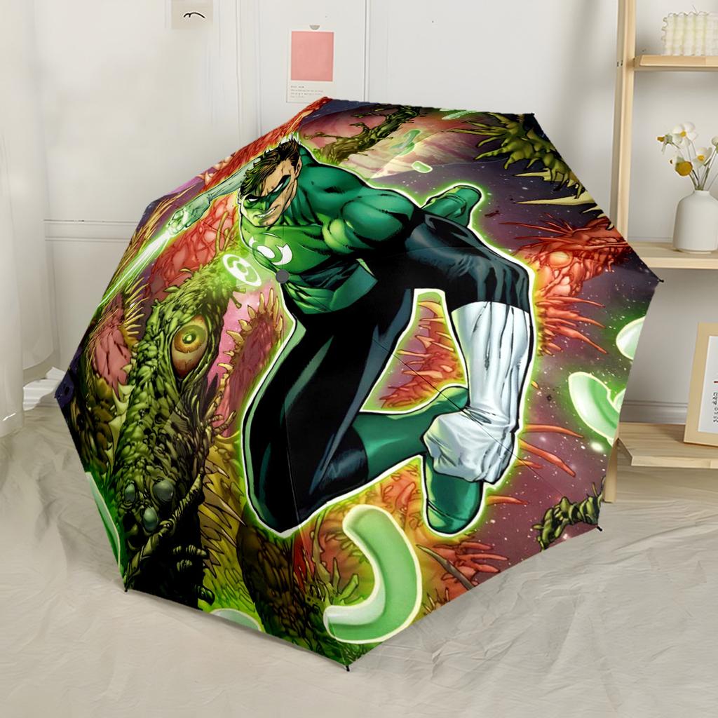 Green Lantern In Space Portable Automatic Umbrella Folding Umbrella with 8 Ribs Compact Design All-Season Travel Vibrant Pattern Umbrella