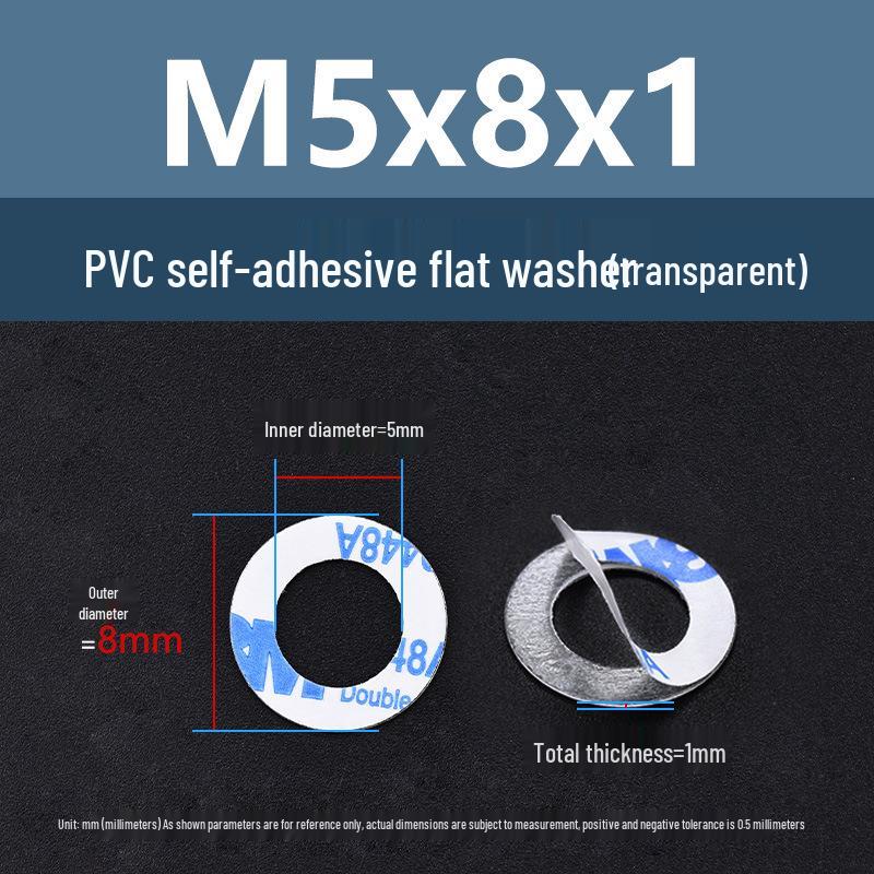 Yigu Transparent PVC Adhesive Flat Washer - Plastic Round Ring M2M3M5, Single-Sided Adhesive Screw Washer