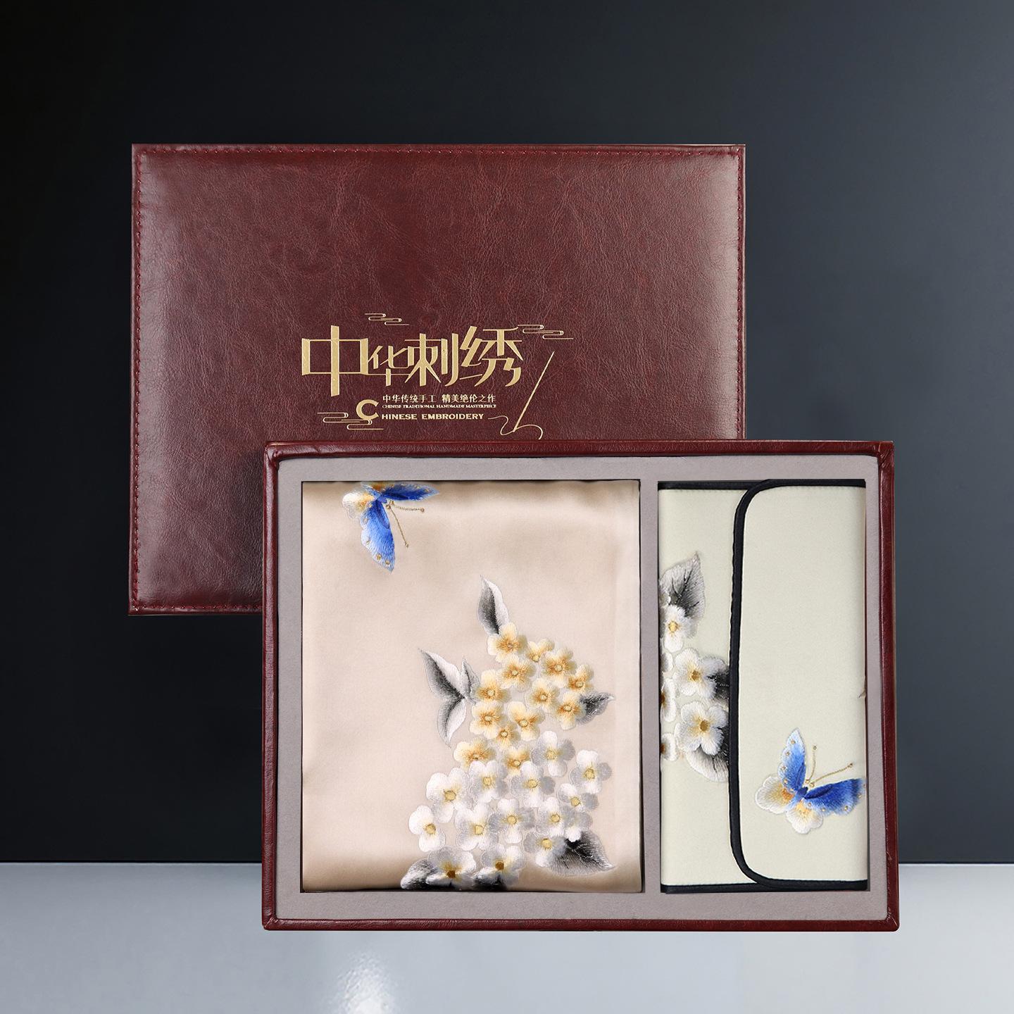 Handmade embroidered silk scarf wallet gift Suzhou mulberry silk silk scarf gift for foreigners gift box high-end