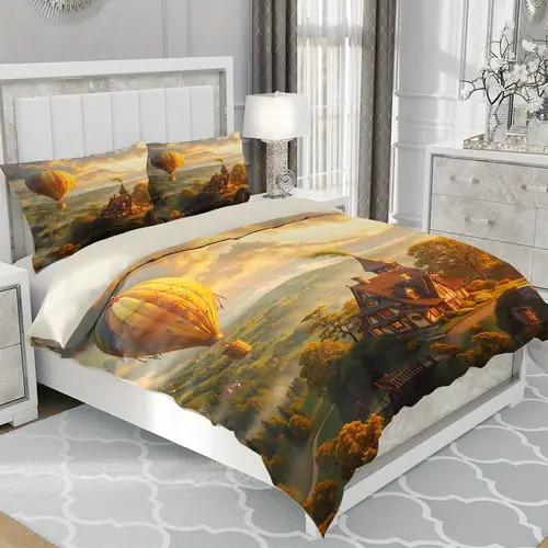 Hot Air Balon Soft Duvet Cover Soft Duvet Cover Featuring Hot Air Balon Patern Suitable for Children Kids Adult Peoples Soft Warm Breathable