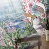 Pintura a óleo Paisagem Rosas Cortinas de janela transparentes para sala de estar Quarto Cortinas de voile Tule Cortinas de tecido para cozinha
