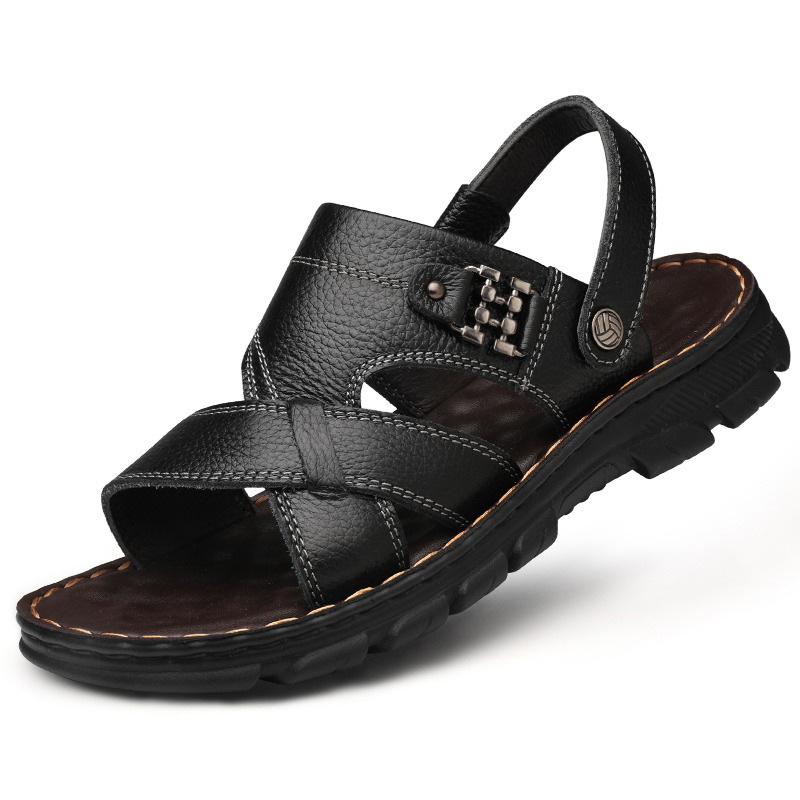 

2025 summer hot sale comfortable new men s sandals leather cowhide super soft beach shoes fashion cool slippers dual-purpose 44