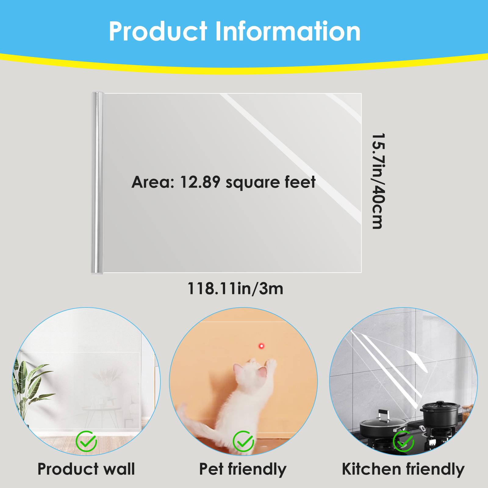 1 Roll Kitchen Oil Proof Wall Sticker Clear Electrostatic Wall Protective Film Anti Kick Dirt Moisture-proof Wall Waterproof Fil
