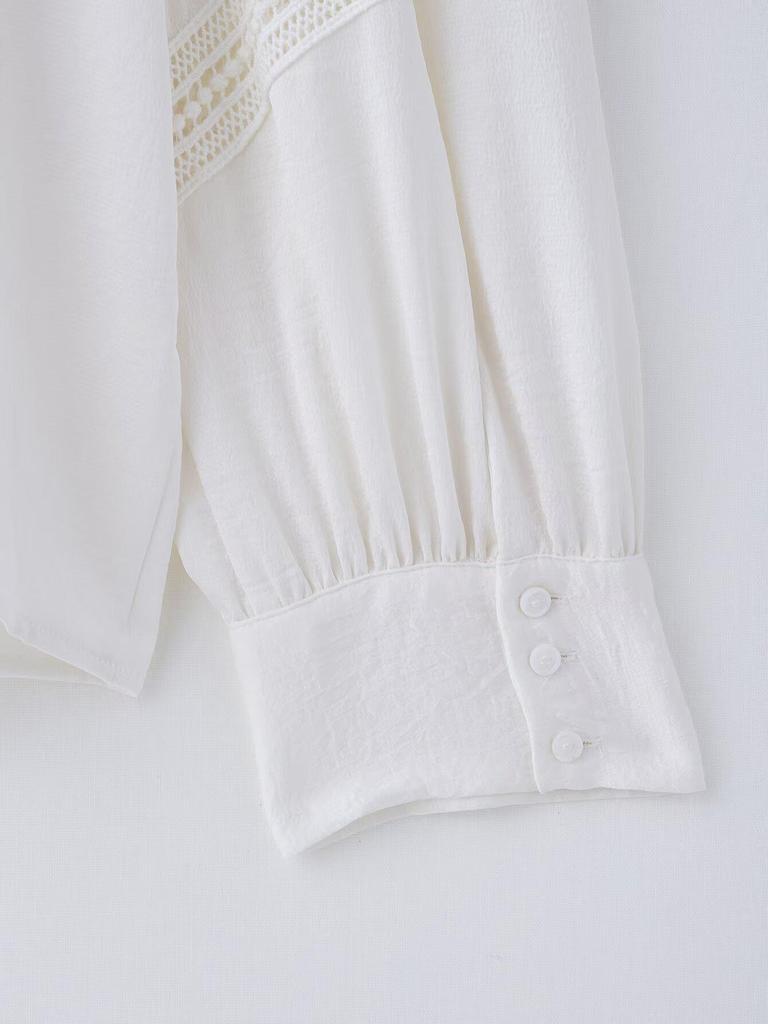 2025 Spring Women's European & American Style Lace Trim Straight Shirt