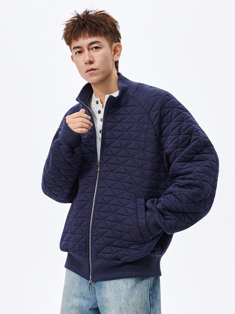 ACU Unisex Diamond Quilted Baseball Jacket – American Style Solid Color Autumn Outerwear