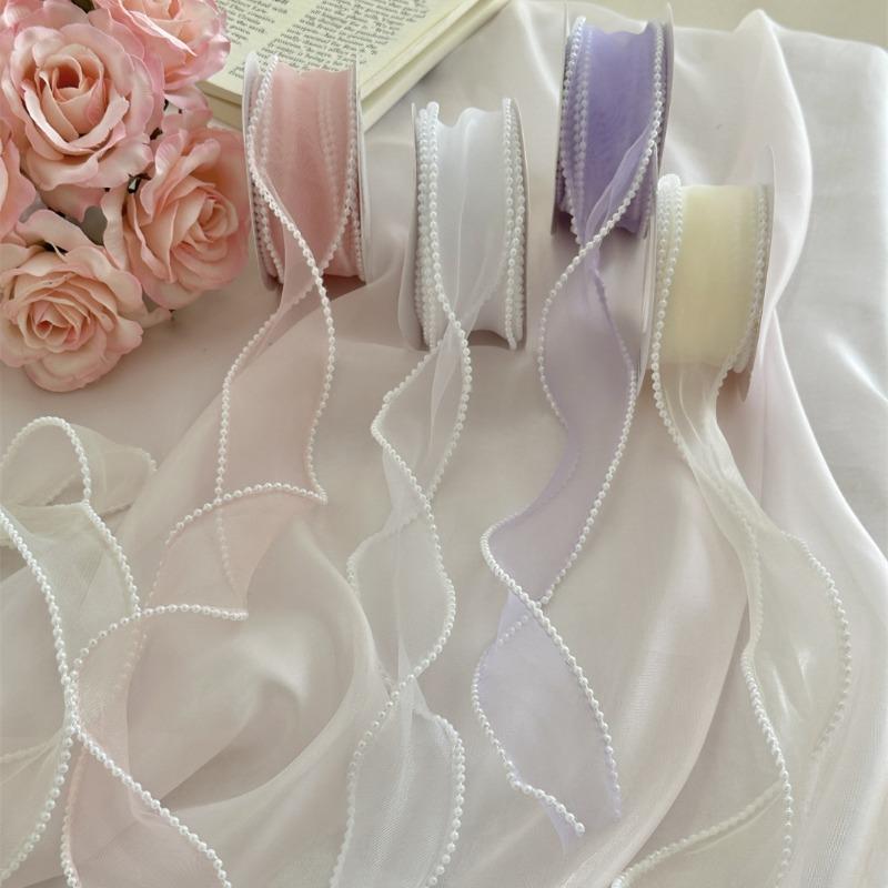 1PC Pearl-edged Fishtail Wavy Ribbon Cake Bouquet Decorative Ribbon Fairy Breath Fluttering 4cmx4.5m