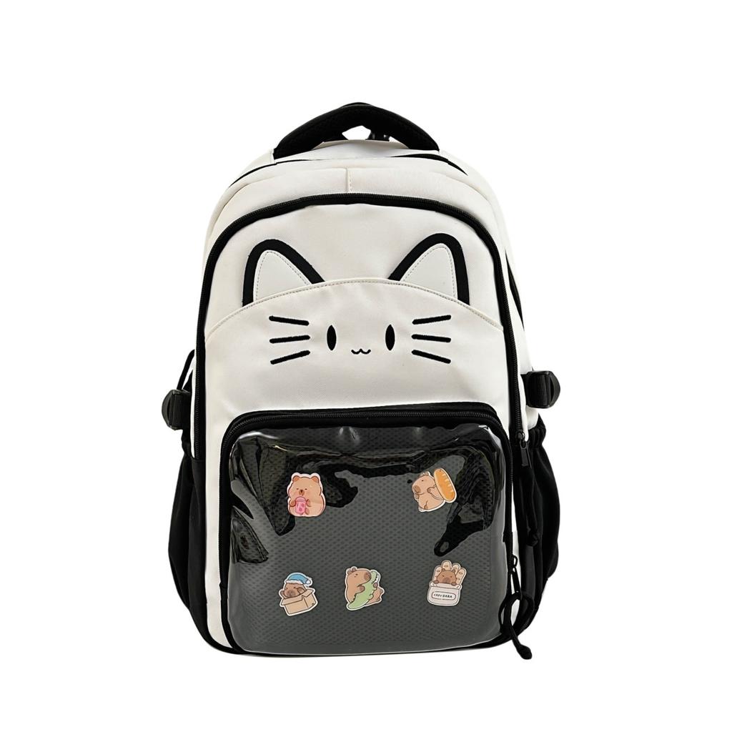 Schoolbag Japanese ins cute cat backpack pain bag transparent large-capacity schoolbag versatile casual shoulder bag