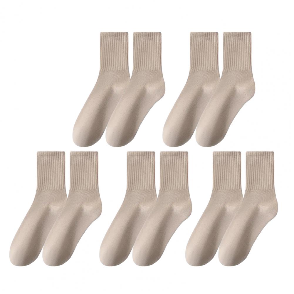 

5 Set of Twos Female Socks Mid-tube No Odor Thick Warm Uniform Color High Elasticity Anti-slip Sweat-absorption Anti-shrink Practical Use хаки