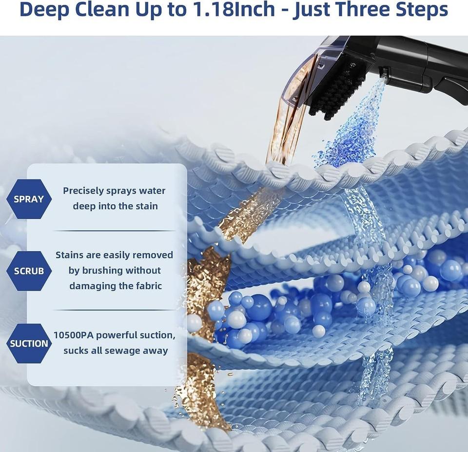 Inteligentní přenosný parní čistič na skvrny na kobercích a čalounění, 450 W