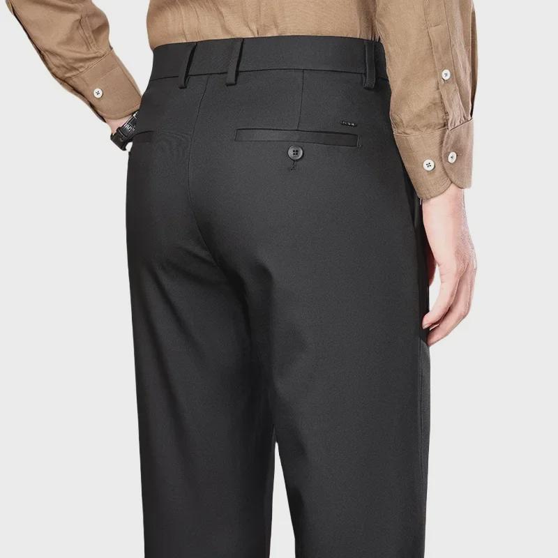 Herren Business Casual Maulbeerseide Hose: Neu, Locker geschnitten, Knitterarm, Elastisch, Dick, Gerades Bein für Herbst/Winter.