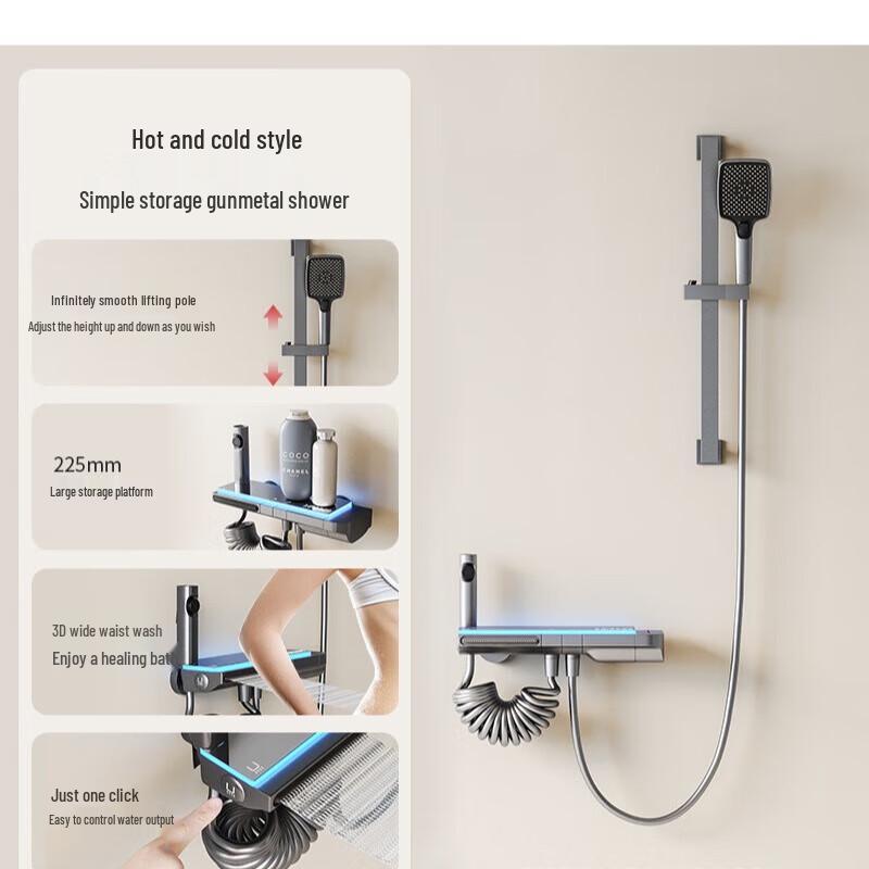 Minimalist Digital Display Shower System with Ambient Light