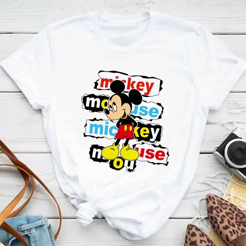 Kawaii Disney Cartoon Mickey Mouse T-shirt Female Harajuku Cute Minnie Mouse T-shirt Funny Donald Duck Pattern T-shirt Female