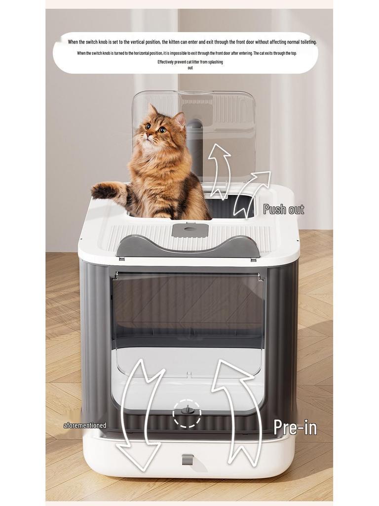 Extra velký skládací uzavřený kočičí záchod s deodorizérem a zásuvkou proti rozstřiku