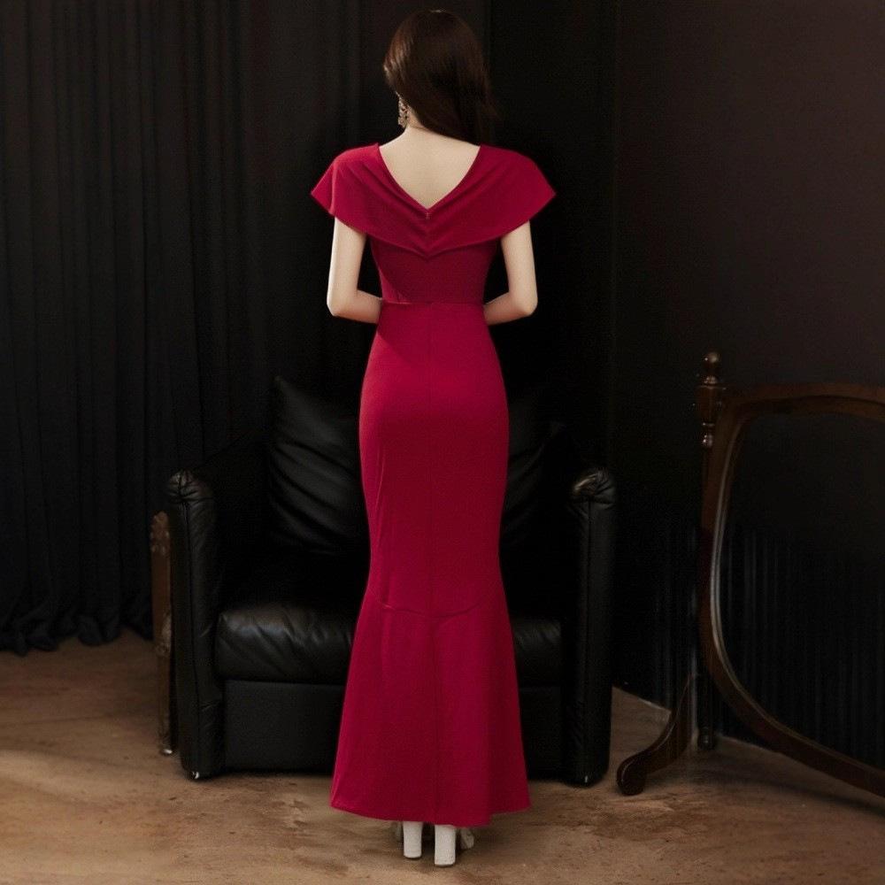 Temperament Red Toast Bride Fishtail Engagement Dress Premium Wedding Return Dress Casual Host Long Dress