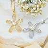 Necklace Female Sunflower Pearl Necklace Autumn and Winter Fashion Versatile Light Luxury Titanium Steel Non-fading Clavicle Chain Full of Diamond