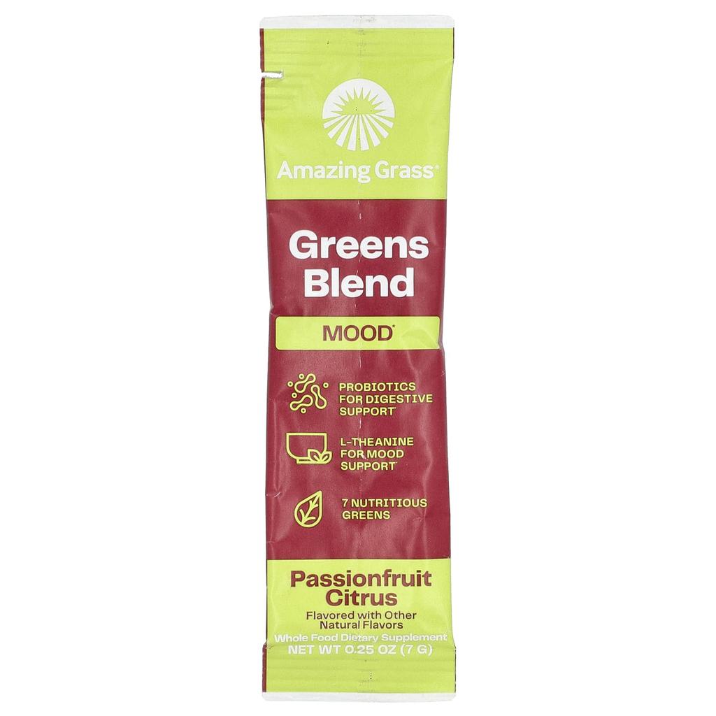 Amazing Grass Greens Blend, Mood, Passion Fruit Citrus, 15 Packs, 7 G (0.25 Oz) Each