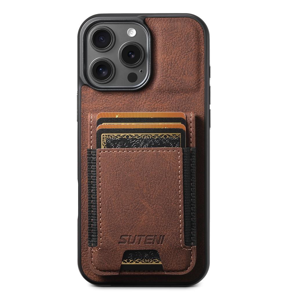 SUTENI H03 For iPhone 16 Pro Case Card Holder Kickstand Litchi Texture Leather+TPU Phone Cover
