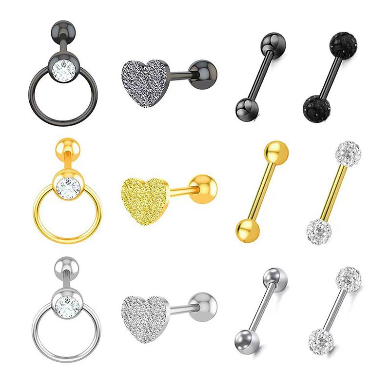 4Pcs Trend Heart Zircon Tongue Ring Bars Barbell Stainless Steel Tongue Ring Lip Piercing For Women Body Jewelry