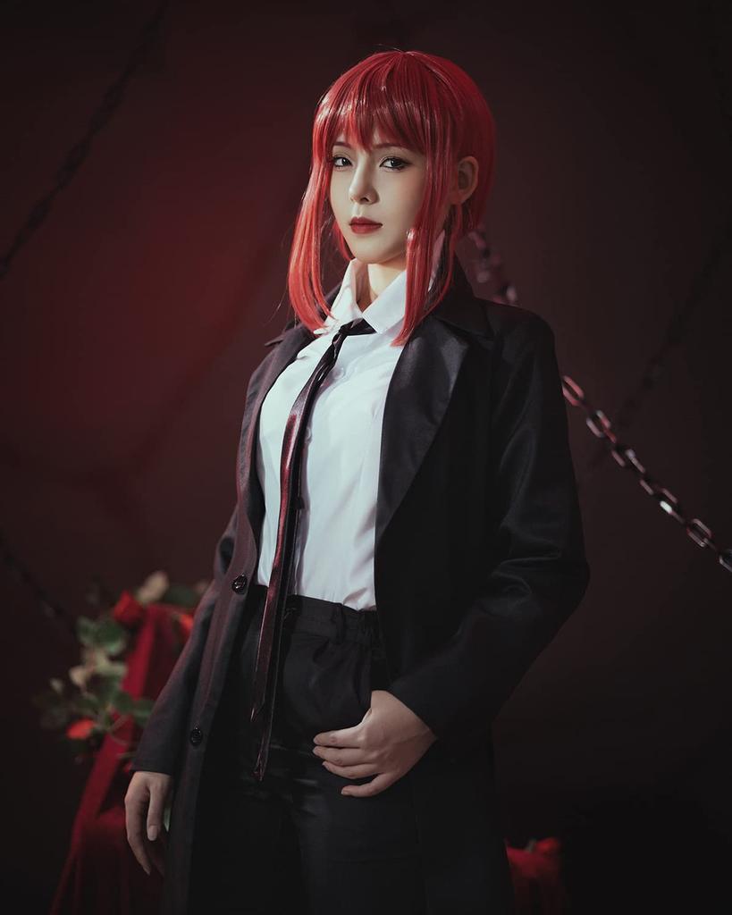 Makima Cosplay med Parykk Makima Cosplay Kostyme for Voksne Cosplay Voksenkostyme Kulturfestival Kostyme Sceneklær med [Kamizu Ryohin] (Makima