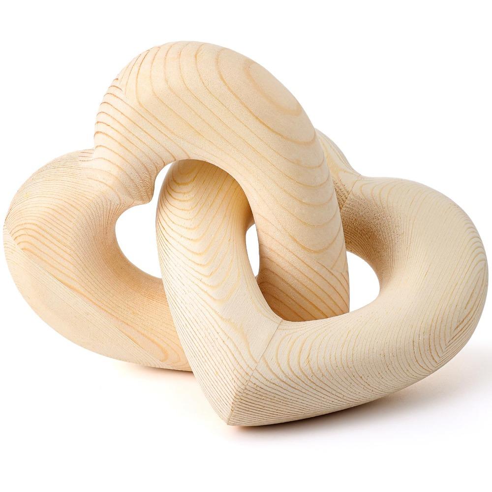 Chain Link Design Interlocking Wooden Hearts Romantic Wood Grain Wooden Heart Knot Decor Handmade Carved Olive Wood Hearts