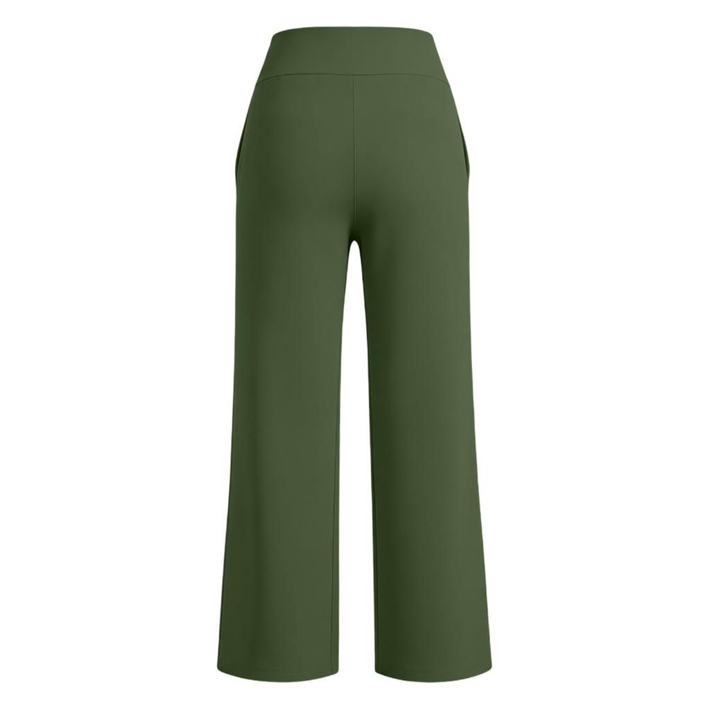 Women's High Waisted Loose Fit Yoga Pants with Pockets and Button Straight Leg Casual