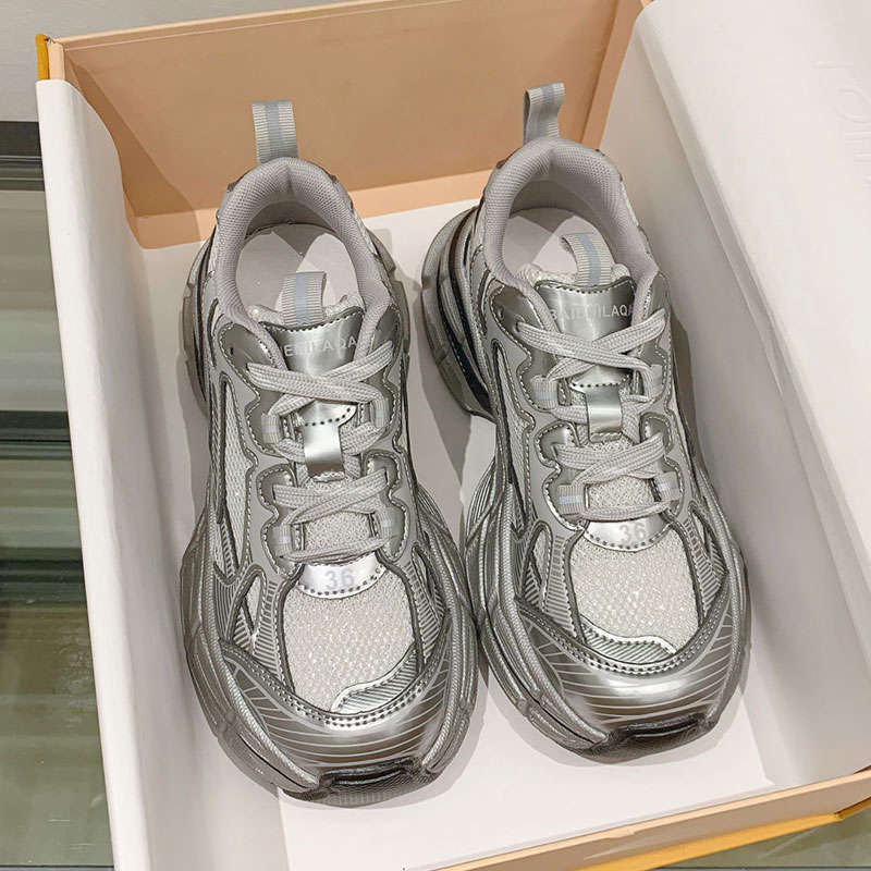 Silver Inner Height Increase Paris Dad Shoes Women's 2025 Autumn New Small Platform Shoes Casual Sports Shoes