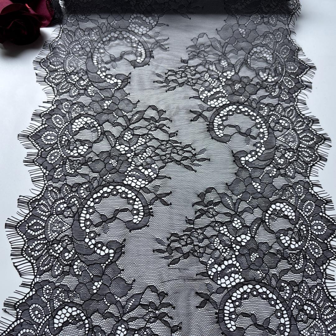 

3m x 31cm Black Chantilly Lace, Non-stretch French Eyelash Lace Fabric for Bra, Underwear, Lingerie, Dress, Garment, Sewing & Crafting 3 meters x 31 cm чёрный