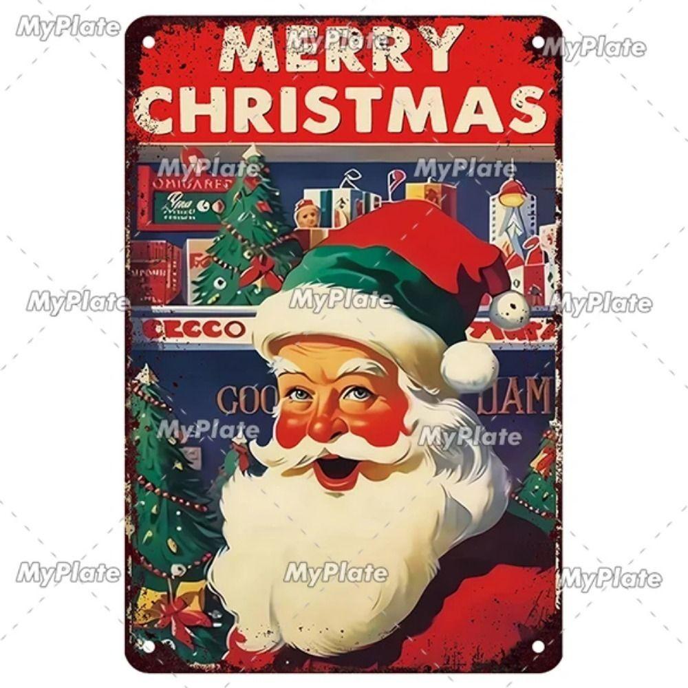 Vintage Christmas Metal Tin Sign Home Festive Wall Decor
