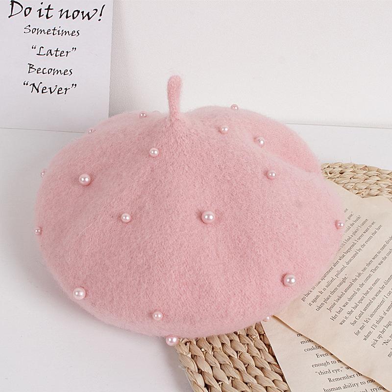 Kids Winter Hat For Girls Retro Baby Beret Hats With Pearls Autumn Winter Kids Cap For Children Accessories