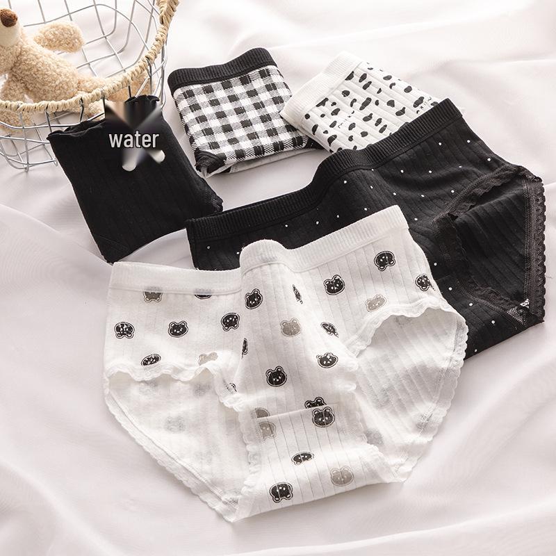 Söta Björnar Dam Midjehöga Ren Bomulls Trosor - Enfärgade i Svart och Vitt