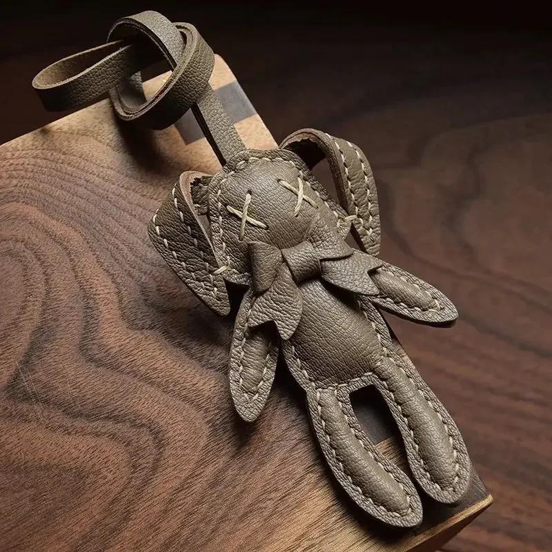 Handmade Genuine Leather Cute Small Flame Bag Pendant Car Key Chain Rope Ring Scarecrow Pendant Decoration New Pendant Bag Charm