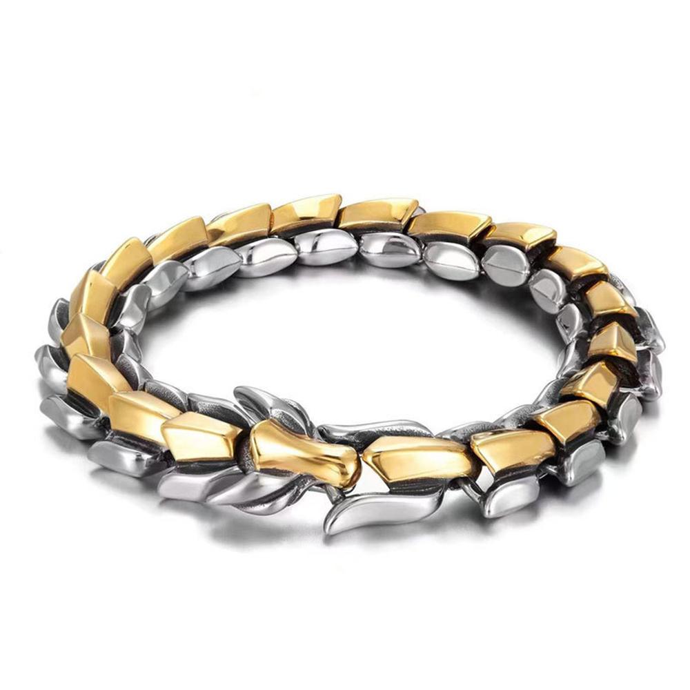 Vintage Gold Color Alloy Bracelet For Men Hip Hop Dragon Pattern Dragon Head Jewelry Bracelet Dragon Head Jewelry 20cm
