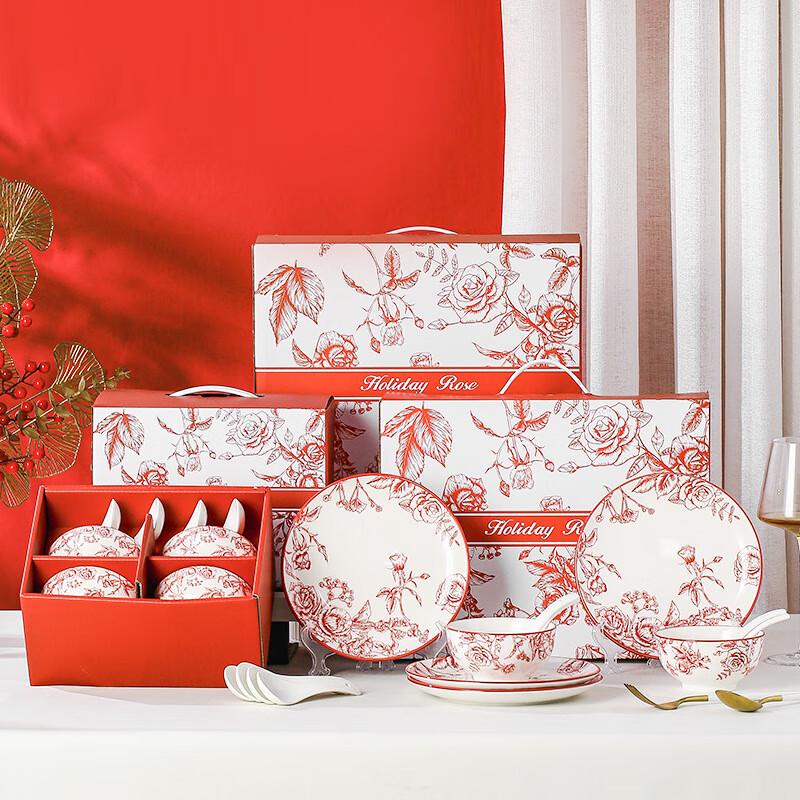 MUTTI Ceramic Red Rose Dinnerware Set