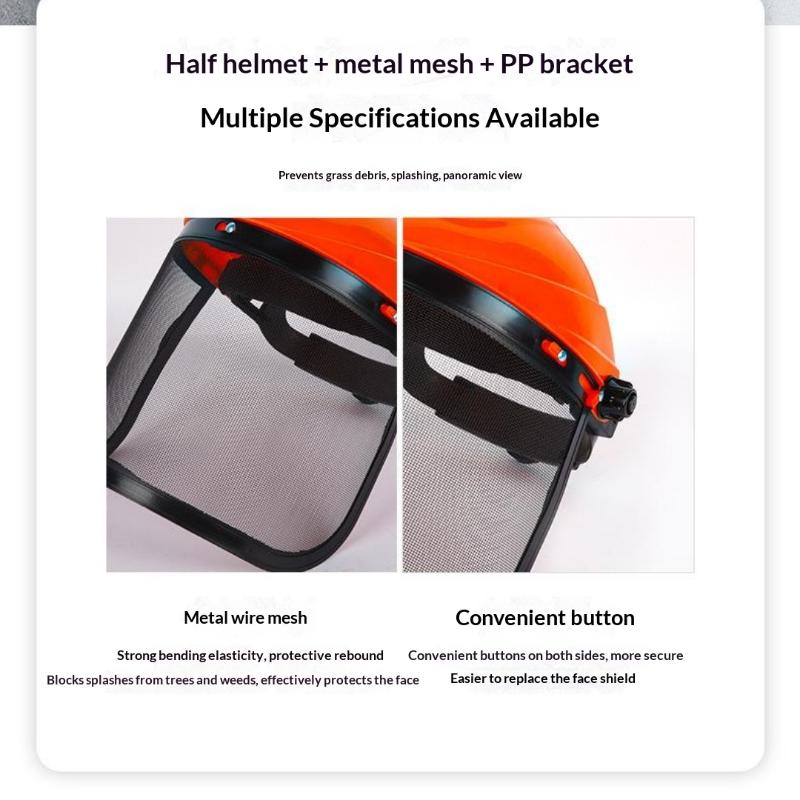 Garden Grass Trimmer Helmet with Full Face Mesh Visor Breathable Anti-Scratch Safety Guard for Yard Lawn Mowing Work