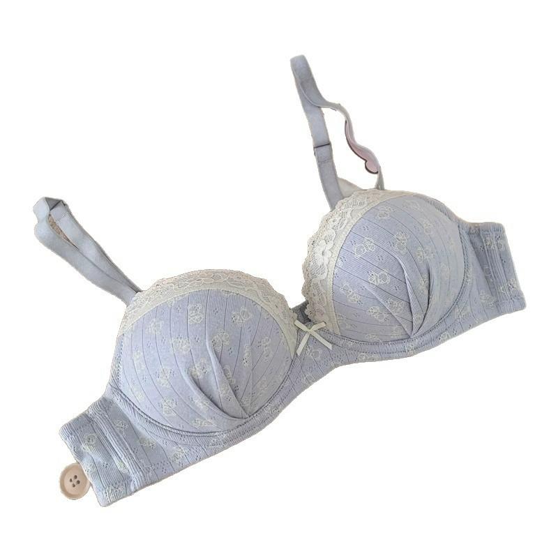 Light Blue Jacquard Lace Trim Underwire Bra with Bow Accent XL