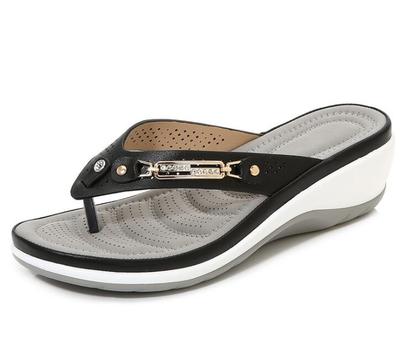 Women Slippers Casual Clip Toe Summer Shoes Flip Flops Platform Beach Slides Metal Button Sandals Shoes Female Comforty Flats